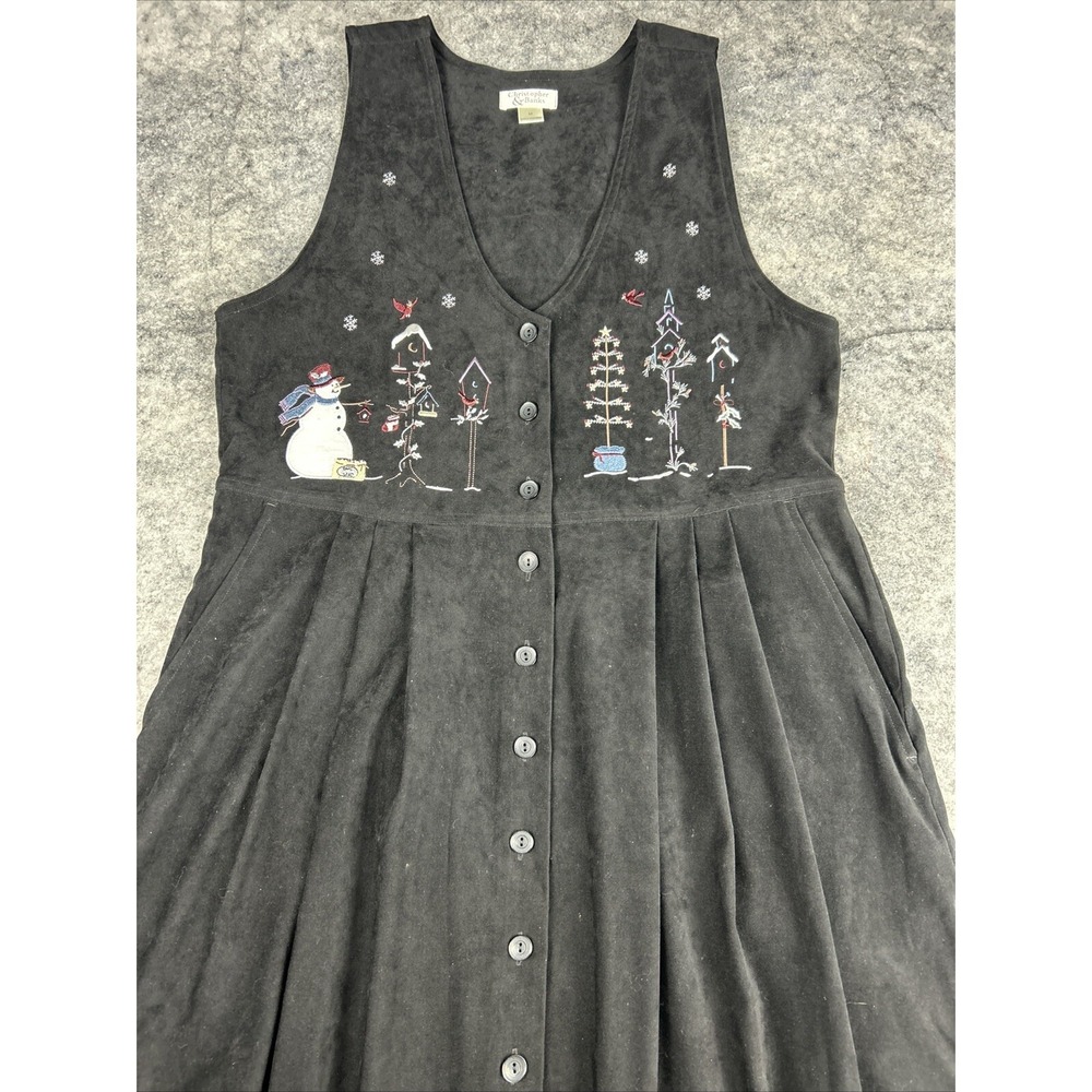 Christopher & Banks Medium Faux Suede Christmas Maxi Dress Embroidered Button Up